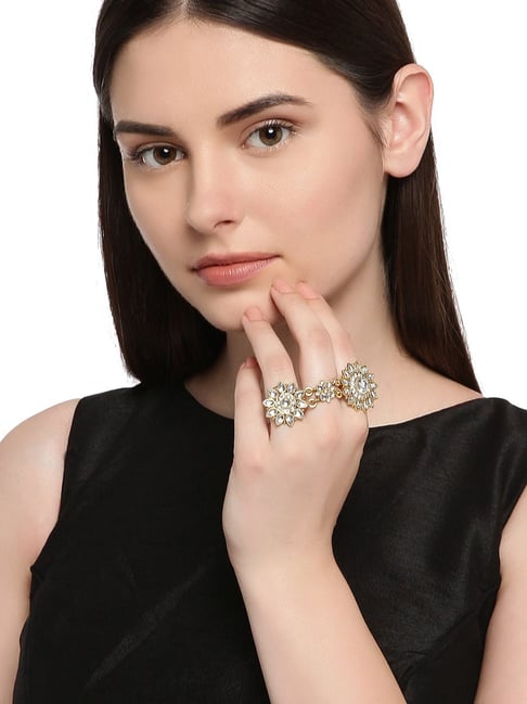 Zaveri Pearls Clear & Golden Alloy Cocktail Ring-picture-16