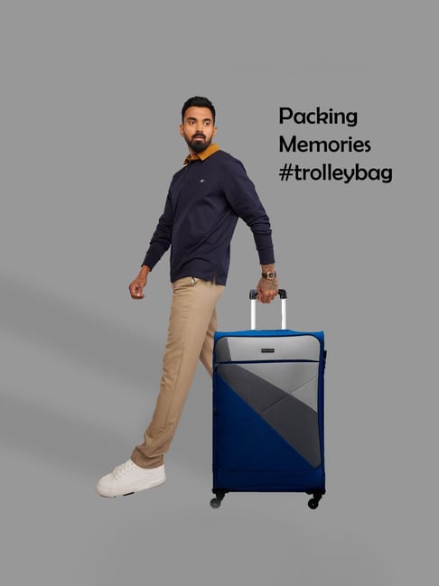 Carriall Grey & Blue 4 Wheel Small Soft Cabin Trolley - 49.5 cm-picture-16