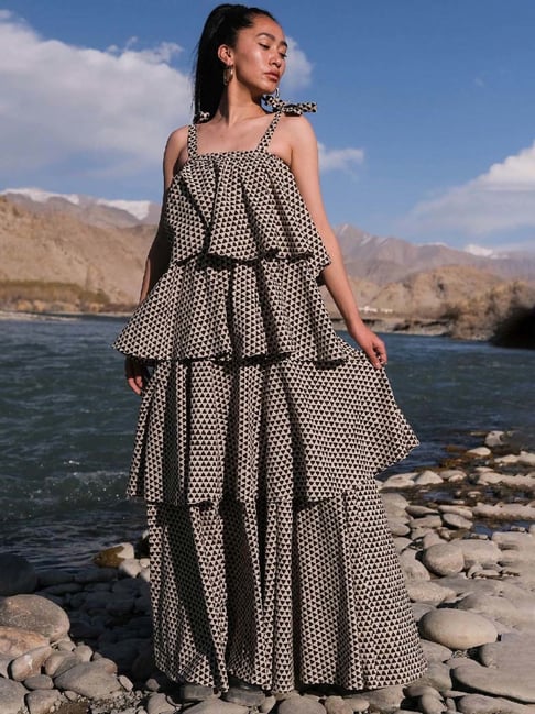 Buy Okhai Wildfire Brown & Black Pure Cotton Printed Layered Maxi Dress for  Women Online @ Tata CLiQ