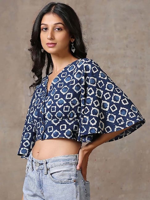 Buy Okhai Blossoming Blue Pure Cotton Printed Crop Top for Women Online @  Tata CLiQ