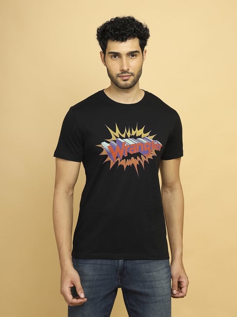 Wrangler Black Cotton Regular Fit Printed T-Shirt-picture-30