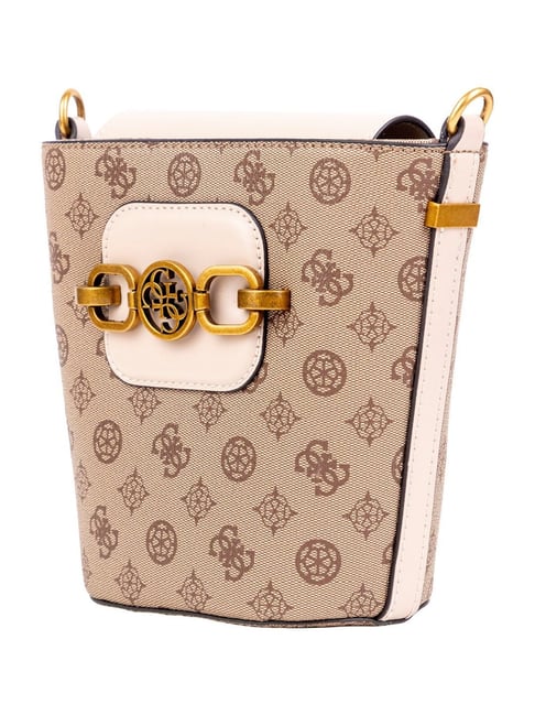 Guess Cappuccino HENSELY Logo Medium Bucket Bag