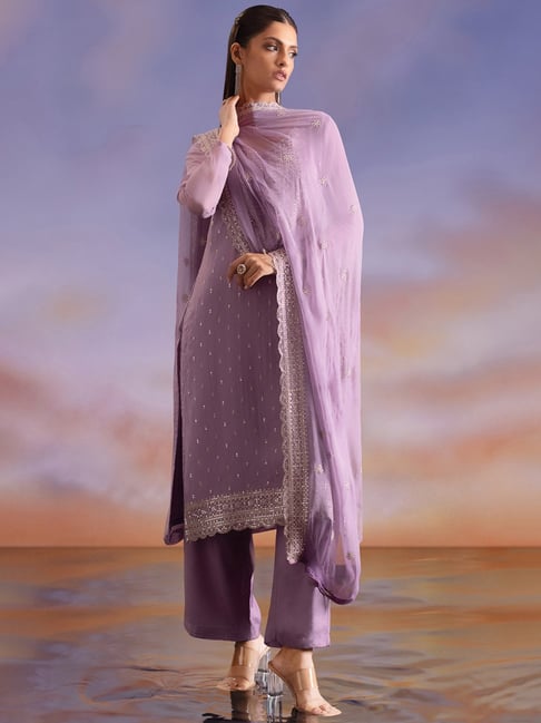 Purple Colour Floral Organza Dress Material – Just Salwars