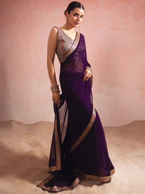 Beautiful Dark Purple Saree,Georgette & silk saree,indian saree,party wear  saree,buy saree online,casual saree,pla… | Purple saree, Elegant saree,  Crepe silk sarees