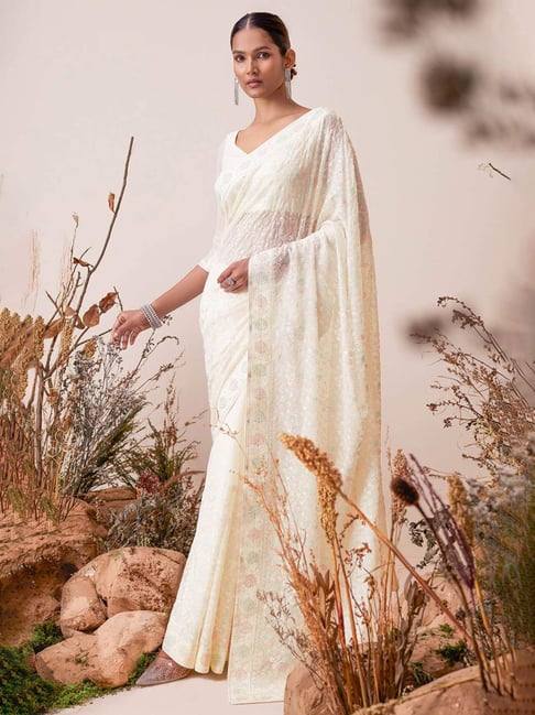 Buy Exotic Off White Organza Wedding Saree | Inddus.in.