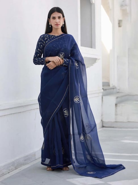 Buy Vamsee Navy Blue Organza Saree Online at Best Price | Distacart