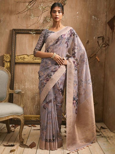 Soch Grey Woven Saree With Unstitched Blouse-picture-20