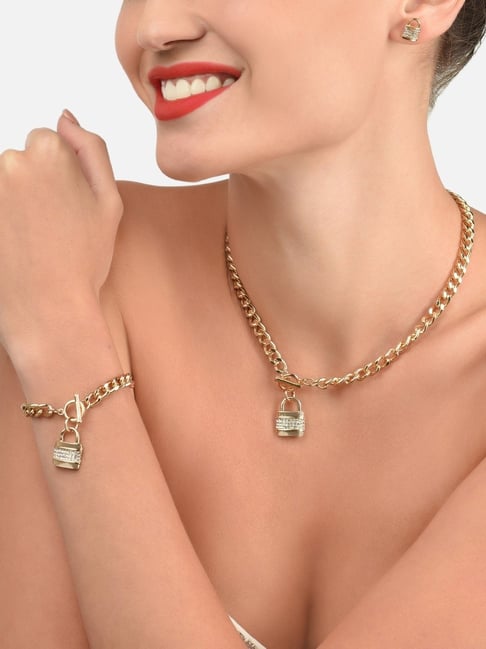 Gold Bridal Jewelry Set|Pearl Crystal Earrings,Back Necklace,Bracelet –  PoetryDesigns