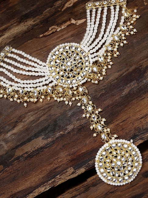 Zaveri Pearls Gold Tone Kundan & Pearls Mesmerising Hand Harness - ZPFK9443-picture-17