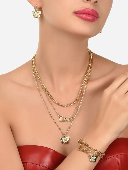 Buy Zaveri Pearls Love Chain Earring & Bracelet Set Online At Best
