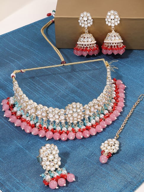 Rose gold necklace in 5 colors with earrings – Daivik.in