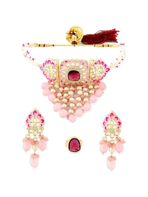 Buy Zaveri Pearls Pink Cascading Waterfall Jewellery Set-ZPFK15895 