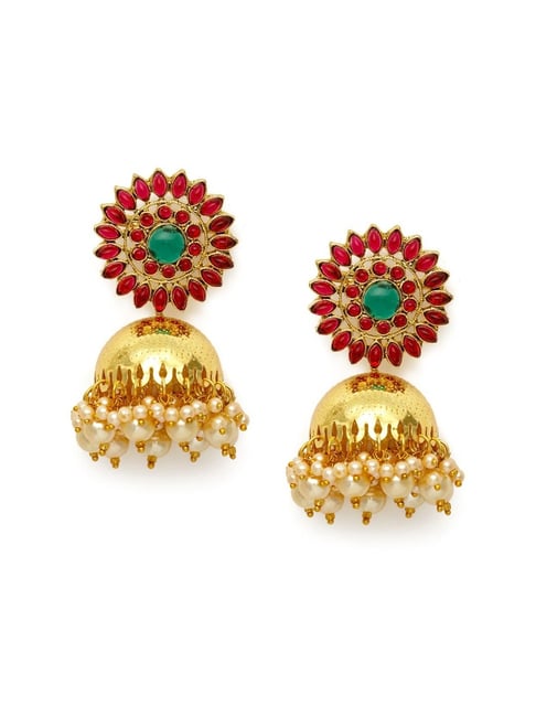 Buy Zaveri Pearls Pink & Green Stones South Indian Style Traditional Jhumki  Earring (ZPFK9528) Online