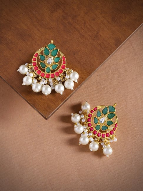 Buy Zaveri Pearls Gold Tone Kundan & Pearls Jhumki Earrings online