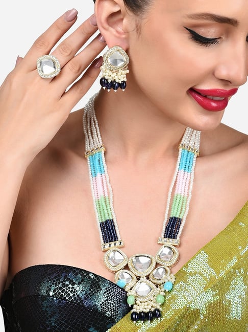 Buy Zaveri Pearls Bridal Necklace Earring Ring Set-ZPFK15901