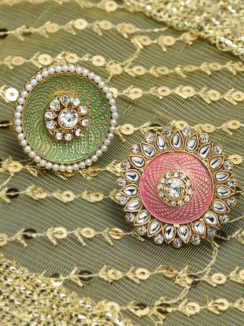 Zaveri Pearls Green Pink Combo of 2 Meenakari Ethnic Adjustable Finger Ring-ZPFK10369-picture-34