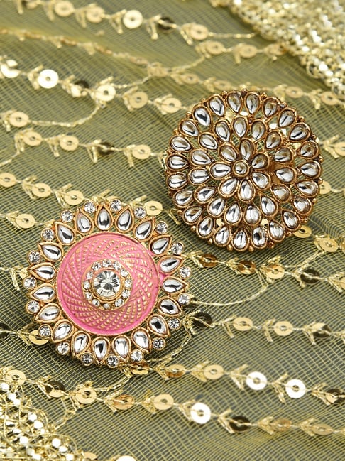 Zaveri Pearls Pink Combo of 2 Ethnic Meenakari & Kundan Adjustable Finger Rings-ZPFK10225-picture-33
