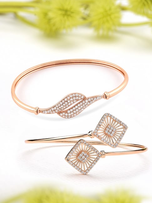 Zaveri Pearls Combo of 2 Rose Gold Cubic Zirconia Brass Bangle Style Kada Bracelet-ZPFK10862-picture-20