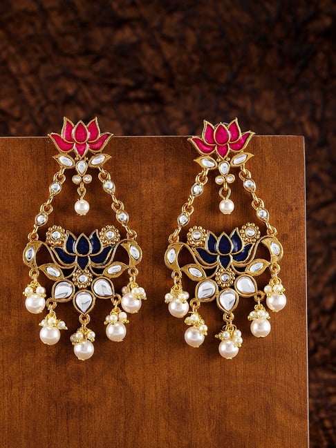 Buy Zaveri Pearls Pastel Blue Pink Meenakari Lotus Design Earrings Online  At Best Price @ Tata CLiQ