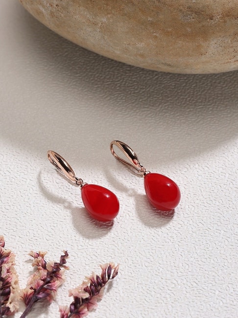 925 Sterling Silver & Gold Red Coral Earrings – AEJewellery