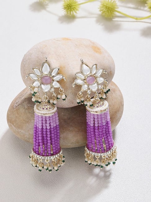 The Purple Heart- Golden Embellished Earrings