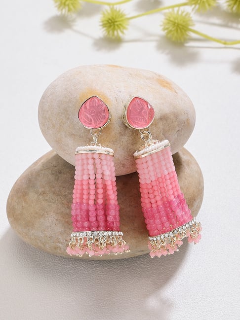 Inaya Traditional Antique Gold Plated Earrings (Pink) – KaurzCrown.com