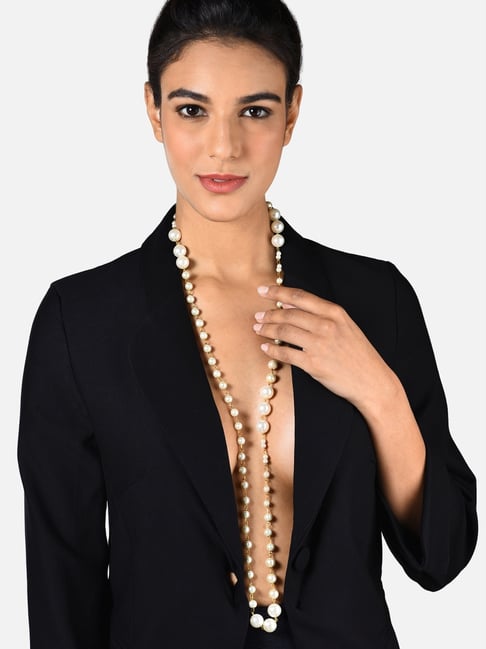 Buy Zaveri Pearls Gold Tone Multi Layered Long Pearls Necklace, Earring &  Maangtikka Set - ZPFK7834 Online