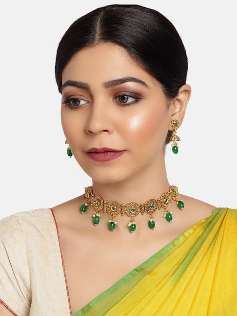 Buy Women Gold Plated Green Bead Choker Jewellery Sets for Women Online at  Silvermerc | SBJS23A_137 – Silvermerc Designs