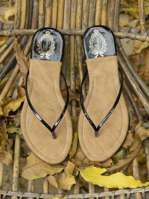 Shoetopia Kids Black & Beige Thong Sandals