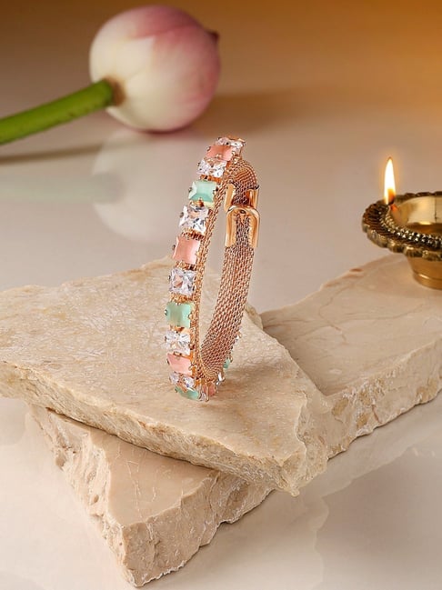 Buy Zaveri Pearls Set of 3 Gold Tone Dazzling Diamonds & Pearl Stack  Bracelets-ZPFK14511 online