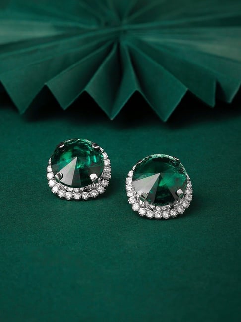 925 Sterling Silver Emerald Cut Green Halo Stud Earrings For Women –  namana.london