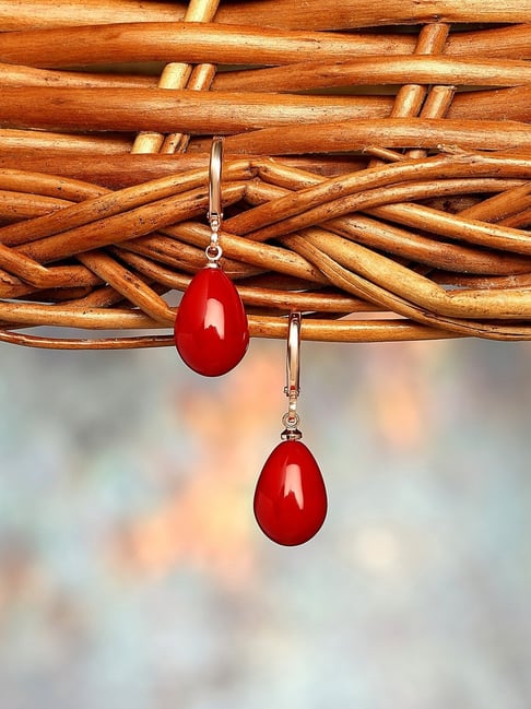 Zaveri Pearls Red Teardrop Contemporary Brass Rose Gold Plated Drop Earring-ZPFK16592-picture-12