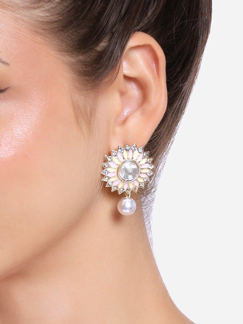Buy Zaveri Pearls Enamelling Sea Green Kundan & Pearls Earrings Online At  Best Price @ Tata CLiQ