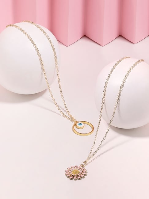 Zaveri Pearls Set of 2 Multicolor Enamelled Heart & Flower Contemporary Pendant & Chain-ZPFK16825-picture-35