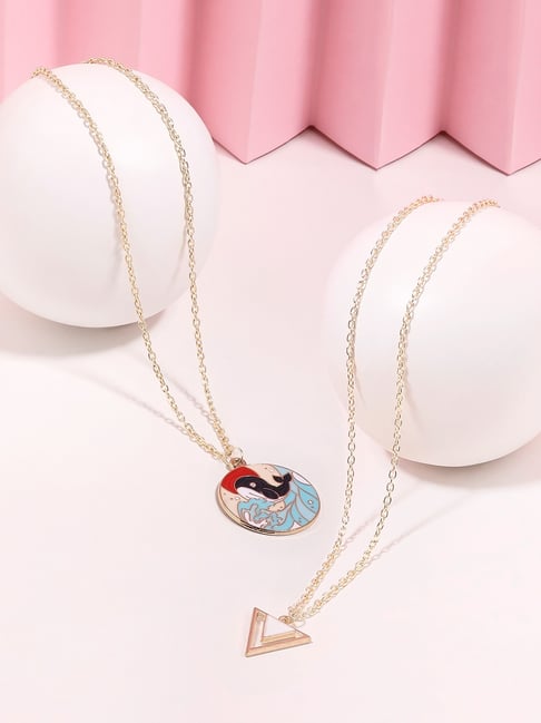 Zaveri Pearls Set of 2 Multicolor Enamelled Dolphin & Triangular Pendant & Chain-ZPFK16833-picture-27
