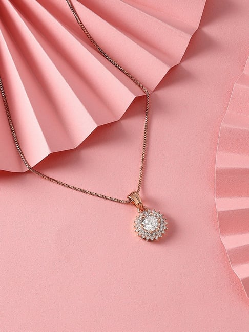 Zaveri Pearls Rose Gold Contemporary Cubic Zirconia Embellished Pendant & Chain-ZPFK16618-picture-29