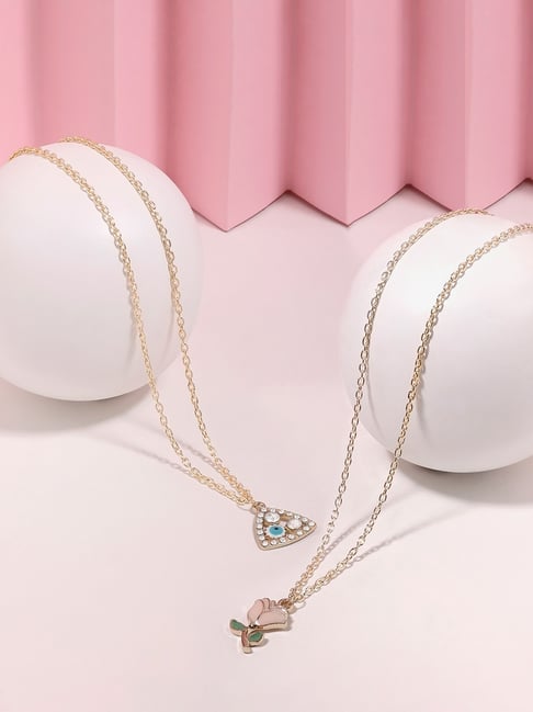 Zaveri Pearls Set of 2 Multicolor Enamelled Austrian Diamonds Evil Eye Pendant & Chain-ZPFK16829-picture-29