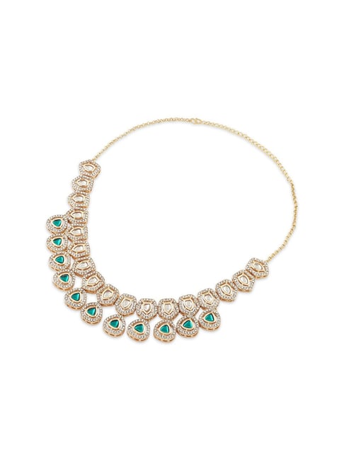 Buy Zaveri Pearls Green & Austrian Diamonds Necklace Set-ZPFK16771
