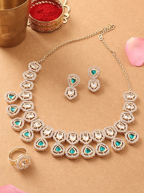Buy Zaveri Pearls Green Austrian Diamonds Necklace Set-ZPFK16771