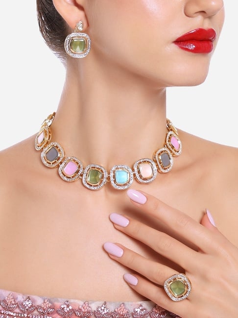 Buy Zaveri Pearls Austrian Diamonds Choker Necklace Set-ZPFK16741