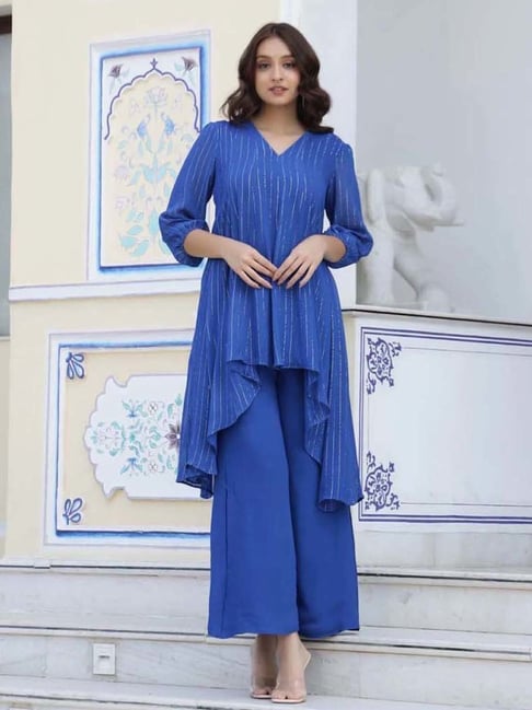 Buy Lurex Glam Georgette Up-down Top Wide Leg Pants Co-ord Set
