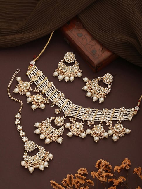 Buy Aatmana Rose Gold-Plated Multi Stone Studded Jewellery Set