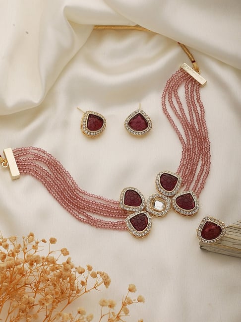 Buy Zaveri Pearls Set Of 3 Purple Kundan Choker Necklace Earring and Ring  Set-ZPFK14835 Online