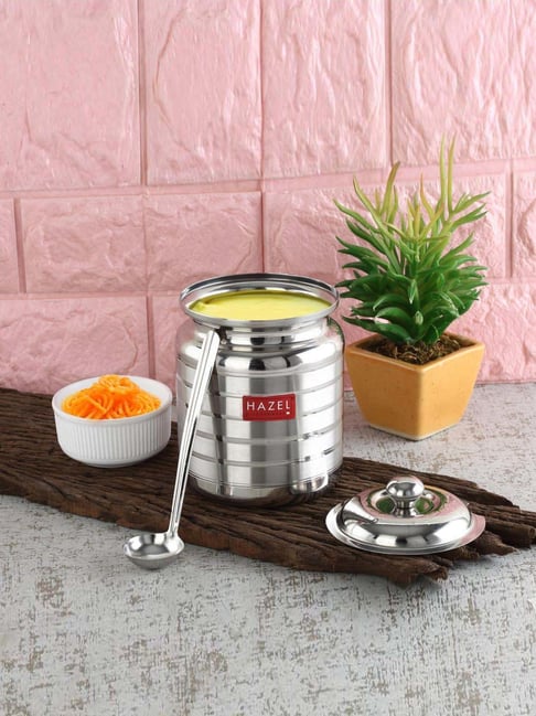 HAZEL Silver Stainless Steel Ghee Pot With Spoon & Lid (0.275 L)-picture-26