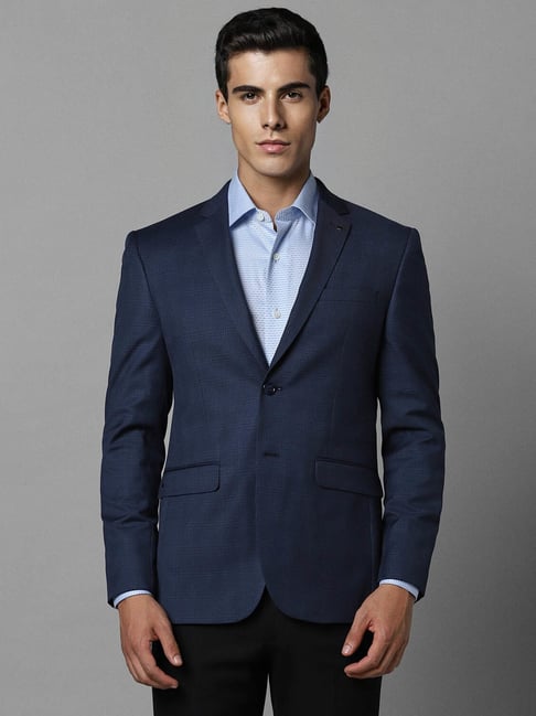 Louis Philippe Mid Navy Slim Fit Checks Blazer-picture-18