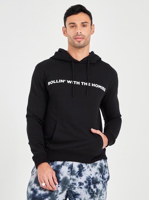 Typographic print hooded discount sweatshirt