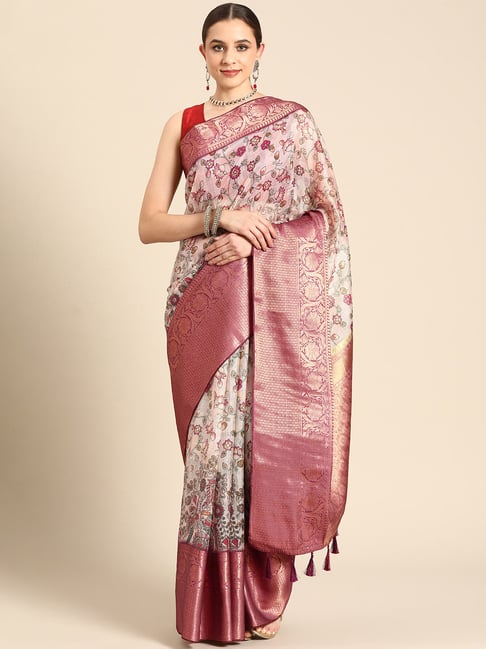 EthnicJunction Women's Art Silk Printed Saree With Unstitched Blouse Piece  (EJ7068-Nency-Beige Red_Beige & Red) : : Fashion