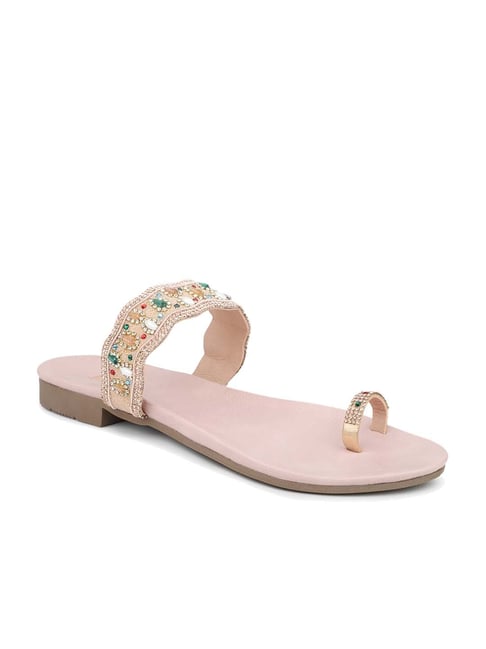 Buy INC 5 Peach Synthetic Hook & Loop Women's Party Wear Sandals | Shoppers  Stop