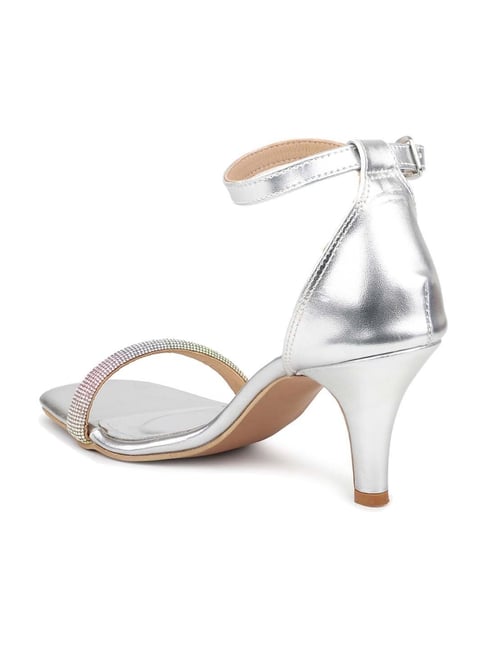 Women's Silver Ankle Strap Stilettos