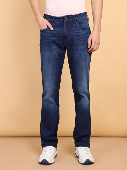 Wrangler Dark Blue Regular Fit Lightly Washed Jeans